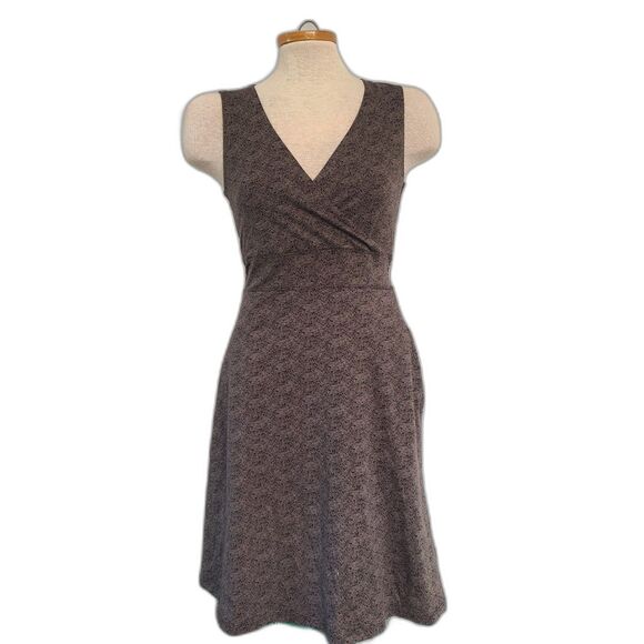 Toad & Co Brown Fairy Grunge Herringbone Wrap Dress XS Tie Stretch V Neck Casual - Picture 1 of 8